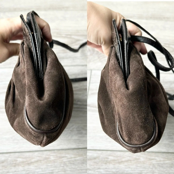 Vintage High Fashion Croc Patent Leather Suede  Leather Crossbody Clutch - Picture 8 of 15